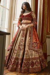 Golden Designer Velvet Patch Work Lehenga in Banarasi Silk with Zardosi